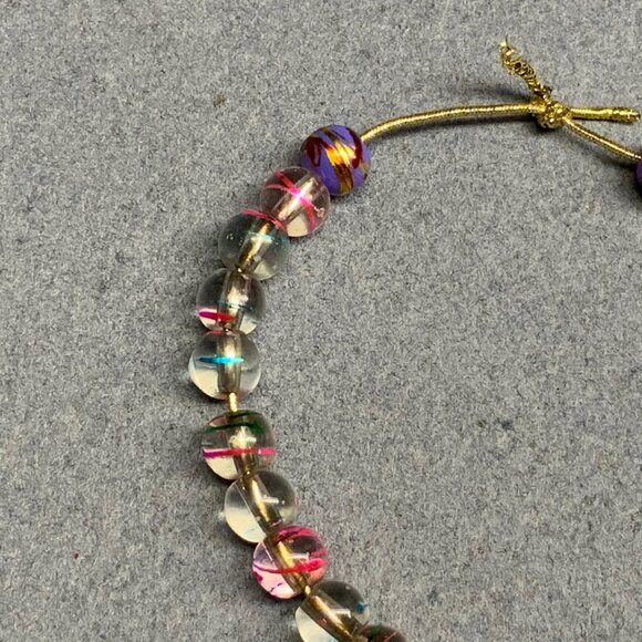 Beaded Anklet Ankle Bracelet 8 In Gold Clear Pink Purple Drizzle Translucent - Picture 2 of 5
